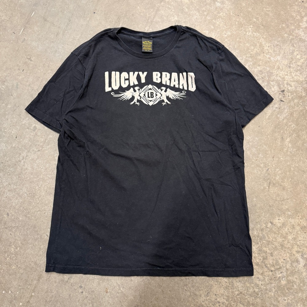 Lucky Brand Mens Classic Fit Graphic T-Shirt Black Cotton Eagle Logo XXL